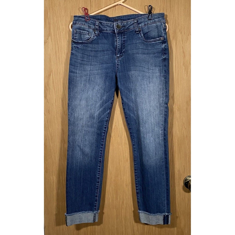 Kut From The Kloth Cropped Blue Denim Jeans Women's Sz 8 Distressed Stretch